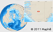 Shaded Relief Location Map of the area around 65° 57' 19" N, 46° 40' 29" W
