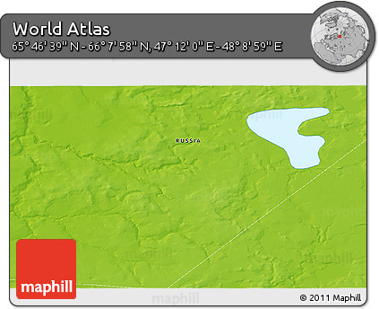 Physical 3D Map of the Area around 65° 57' 19" N, 47° 40' 29" E