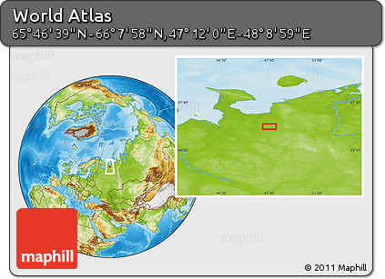 Physical Location Map of the Area around 65° 57' 19" N, 47° 40' 29" E