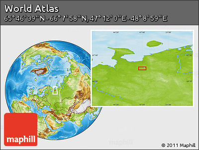 Physical Location Map of the Area around 65° 57' 19" N, 47° 40' 29" E