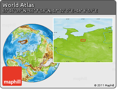 Physical Location Map of the Area around 65° 57' 19" N, 47° 40' 29" E