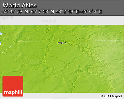 Physical 3D Map of the Area around 65° 57' 19" N, 48° 31' 29" E