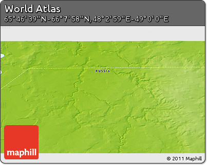 Physical 3D Map of the Area around 65° 57' 19" N, 48° 31' 29" E