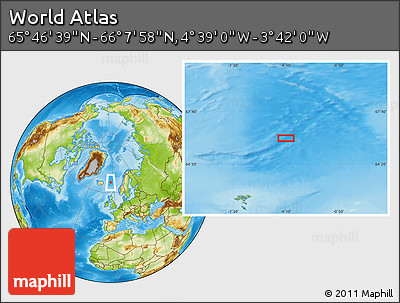 Physical Location Map of the Area around 65° 57' 19" N, 4° 10' 30" W