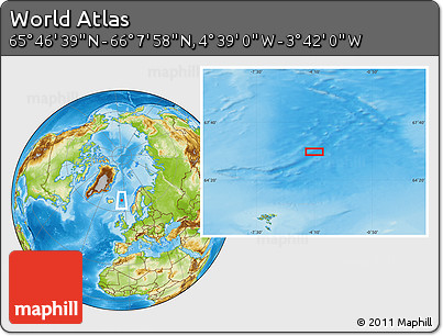 Physical Location Map of the Area around 65° 57' 19" N, 4° 10' 30" W