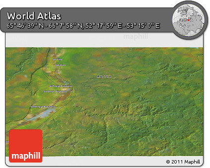 Satellite 3D Map of the Area around 65° 57' 19" N, 52° 46' 29" E