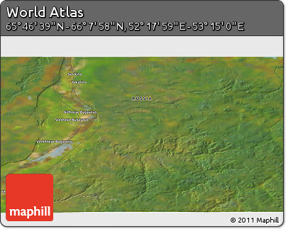 Satellite 3D Map of the Area around 65° 57' 19" N, 52° 46' 29" E