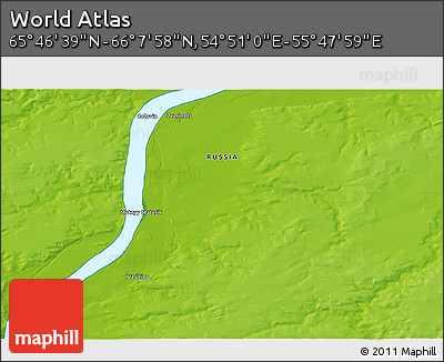 Physical 3D Map of the Area around 65° 57' 19" N, 55° 19' 30" E
