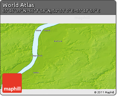 Physical 3D Map of the Area around 65° 57' 19" N, 55° 19' 30" E