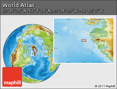 Physical Location Map of the Area around 65° 57' 19" N, 55° 10' 29" W