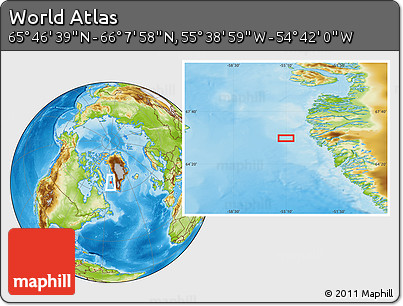 Physical Location Map of the Area around 65° 57' 19" N, 55° 10' 29" W