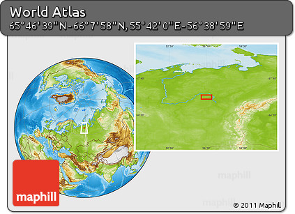 Physical Location Map of the Area around 65° 57' 19" N, 56° 10' 29" E