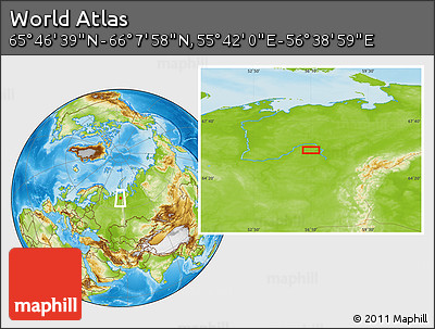 Physical Location Map of the Area around 65° 57' 19" N, 56° 10' 29" E