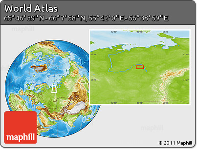 Physical Location Map of the Area around 65° 57' 19" N, 56° 10' 29" E