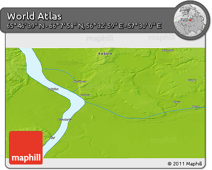 Physical 3D Map of the Area around 65° 57' 19" N, 57° 1' 29" E