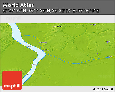 Physical 3D Map of the Area around 65° 57' 19" N, 57° 1' 29" E