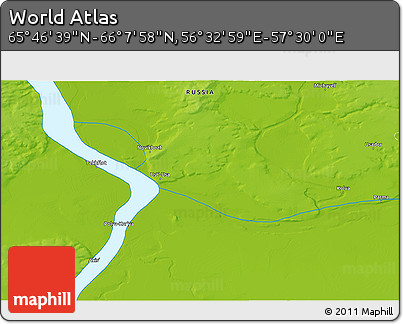 Physical 3D Map of the Area around 65° 57' 19" N, 57° 1' 29" E