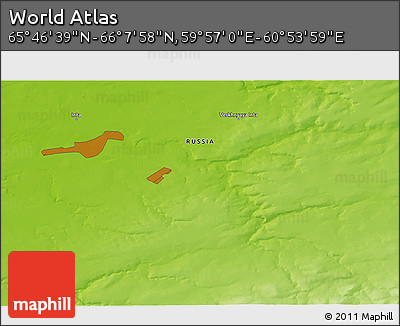Physical 3D Map of the Area around 65° 57' 19" N, 60° 25' 29" E