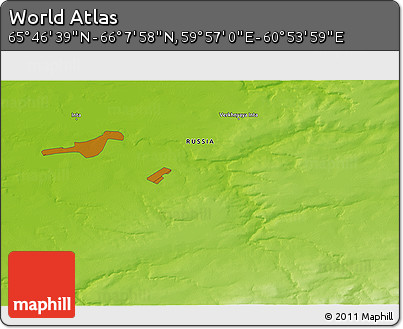 Physical 3D Map of the Area around 65° 57' 19" N, 60° 25' 29" E