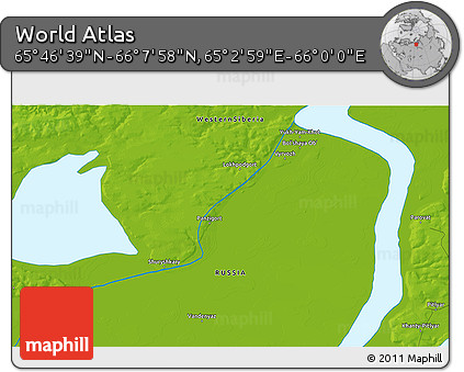 Physical 3D Map of the Area around 65° 57' 19" N, 65° 31' 30" E