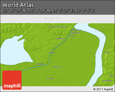 Physical 3D Map of the Area around 65° 57' 19" N, 65° 31' 30" E