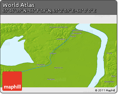 Physical 3D Map of the Area around 65° 57' 19" N, 65° 31' 30" E