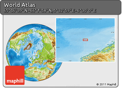 Physical Location Map of the Area around 65° 57' 19" N, 6° 1' 30" E