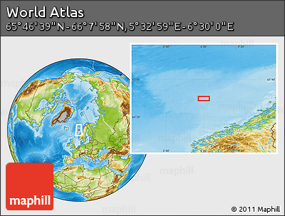 Physical Location Map of the Area around 65° 57' 19" N, 6° 1' 30" E