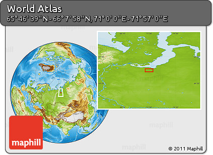 Physical Location Map of the Area around 65° 57' 19" N, 71° 28' 29" E