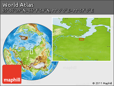 Physical Location Map of the Area around 65° 57' 19" N, 71° 28' 29" E
