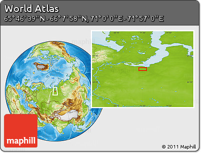 Physical Location Map of the Area around 65° 57' 19" N, 71° 28' 29" E