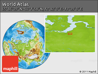Physical Location Map of the Area around 65° 57' 19" N, 73° 10' 30" E