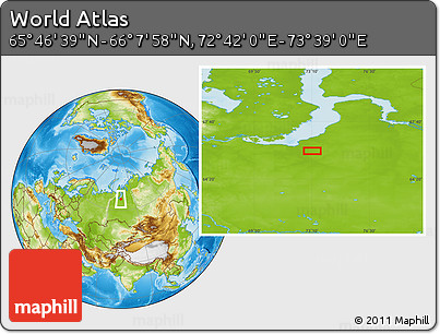Physical Location Map of the Area around 65° 57' 19" N, 73° 10' 30" E