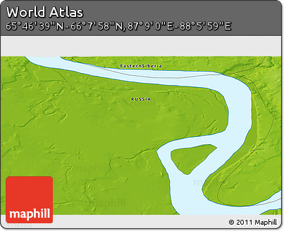 Physical 3D Map of the Area around 65° 57' 19" N, 87° 37' 30" E