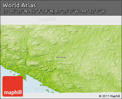 Physical 3D Map of the Area around 65° 57' 19" N, 89° 10' 30" W