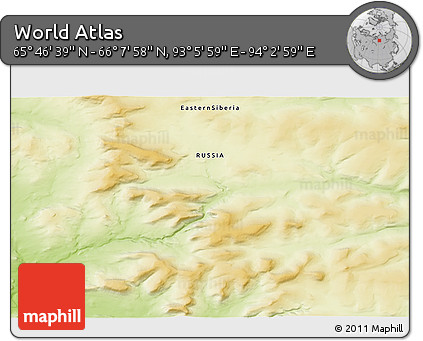 Physical 3D Map of the Area around 65° 57' 19" N, 93° 34' 29" E