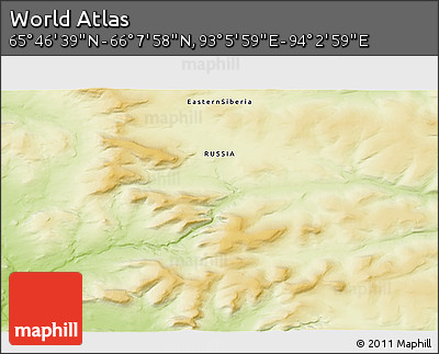Physical 3D Map of the Area around 65° 57' 19" N, 93° 34' 29" E