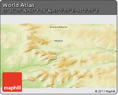 Physical 3D Map of the Area around 65° 57' 19" N, 93° 34' 29" E