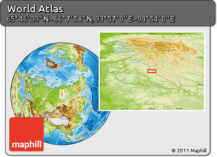 Physical Location Map of the Area around 65° 57' 19" N, 94° 25' 30" E