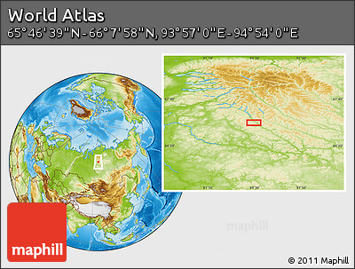 Physical Location Map of the Area around 65° 57' 19" N, 94° 25' 30" E