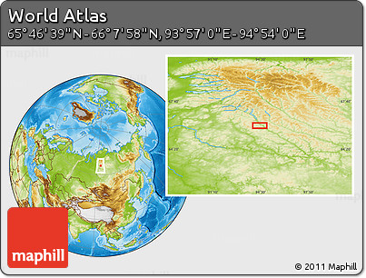 Physical Location Map of the Area around 65° 57' 19" N, 94° 25' 30" E
