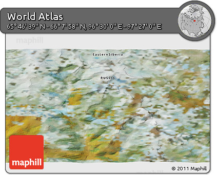 Satellite 3D Map of the Area around 65° 57' 19" N, 96° 58' 29" E