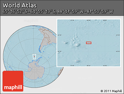 Gray Location Map of the Area around 65° 6' 3" S, 88° 19' 29" W, hill shading