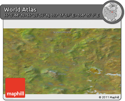 Satellite 3D Map of the Area around 66° 16' 20" N, 103° 46' 30" E