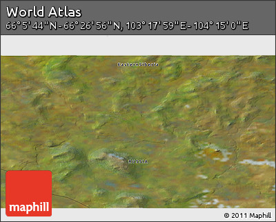 Satellite 3D Map of the Area around 66° 16' 20" N, 103° 46' 30" E