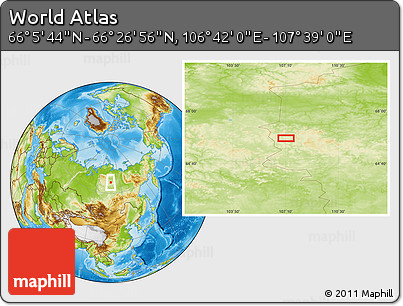 Physical Location Map of the Area around 66° 16' 20" N, 107° 10' 30" E