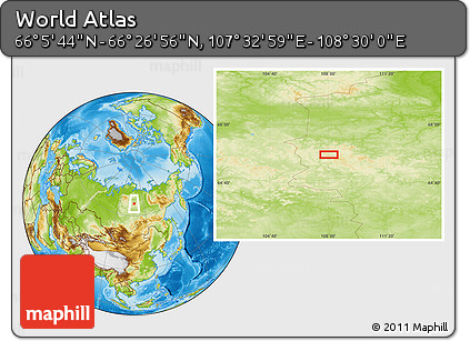 Physical Location Map of the Area around 66° 16' 20" N, 108° 1' 30" E
