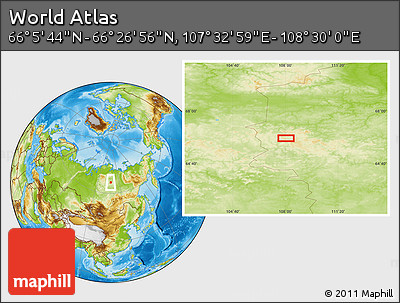 Physical Location Map of the Area around 66° 16' 20" N, 108° 1' 30" E