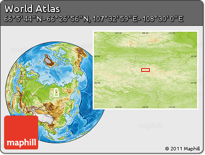 Physical Location Map of the Area around 66° 16' 20" N, 108° 1' 30" E