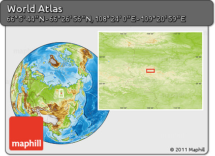 Physical Location Map of the Area around 66° 16' 20" N, 108° 52' 30" E